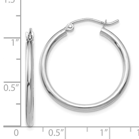 2mm, 14k White Gold Classic Round Hoop Earrings, 25mm (1 Inch) - Picture 4 of 5